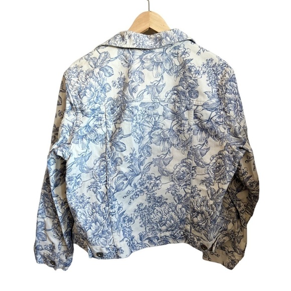 EDDIE Bauer Vintage 90s Wedgewood Floral Rigid Denim Jacket Large - Picture 6 of 10